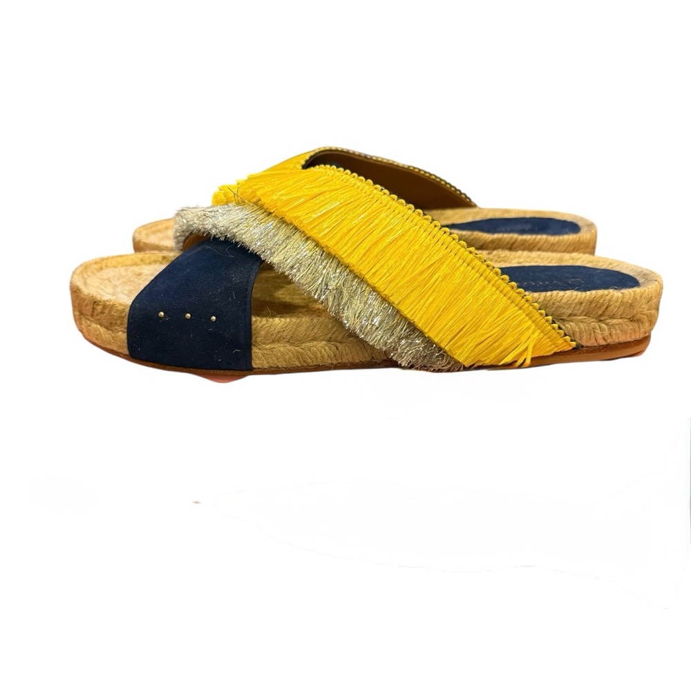 L’F Shoes Made in Spain Slide Sandals in Navy Yellow and Silver Sz 39 - Picture 2 of 11